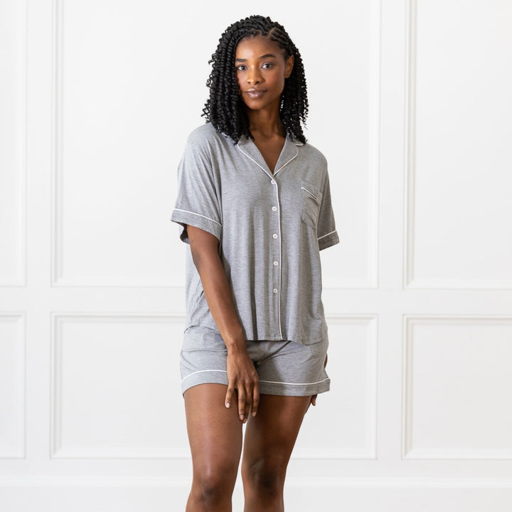 Women's Bamboo Stretch Knit Classic Short Sleeve Pajama Set - Grey