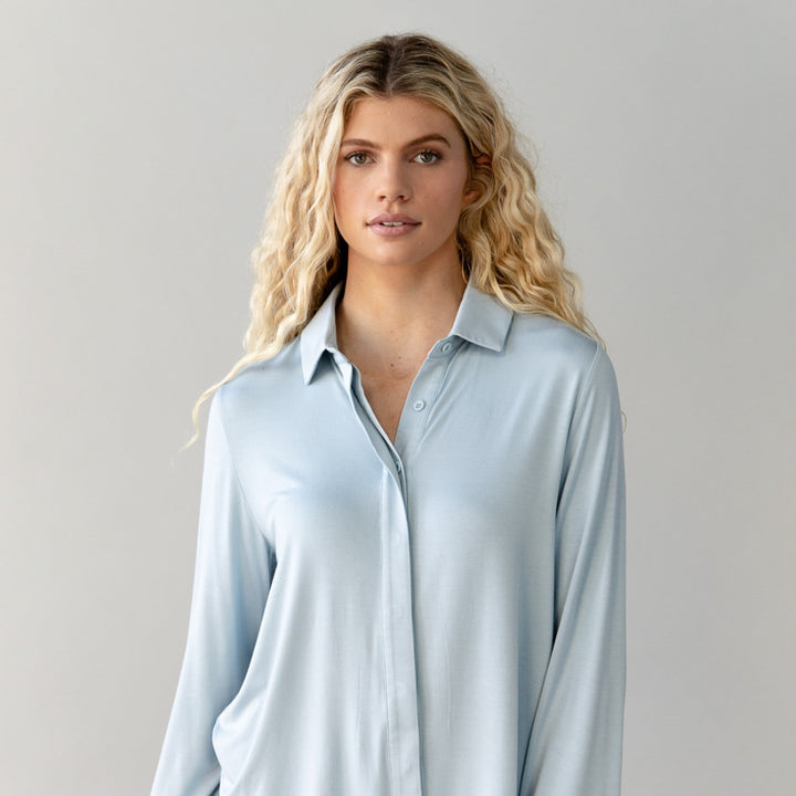 Women's Bamboo Stretch Knit Collared Long Sleeve Button Down